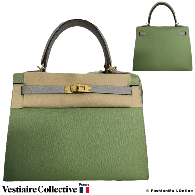 Hermes Kelly 25 sellier HSS (Horseshoe), Vert Criquet & Bleu Glacier Epsom, New Open Box