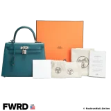 HERMES Kelly 25 Sellier Vert Bosphore Epsom, Pre-owned in Excellent condition