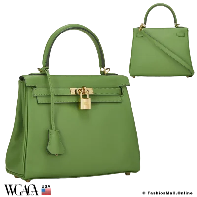 Hermes Kelly 25 Vert Yucca Swift, Pre-owned, Like New