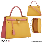 HERMES Kelly 28 Sellier HSS Jaune D'Or & Rose Azalee in Epsom, Pre-owned