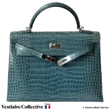 Hermes Kelly 32 Blue Crocodile, Pre-owned