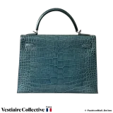 Hermes Kelly 32 Blue Crocodile, Pre-owned