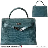 Hermes Kelly 32 Blue Crocodile, Pre-owned