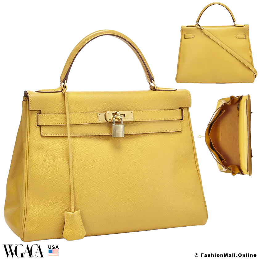 HERMES Kelly 32 Jaune Ambre in Courchevel, Pre-owned