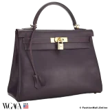 Hermes Kelly 32 Raisin Box Calf, Pre-Owned