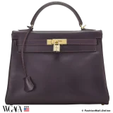 Hermes Kelly 32 Raisin Box Calf, Pre-Owned