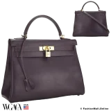 Hermes Kelly 32 Raisin Box Calf, Pre-Owned