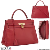 HERMES Kelly 32 Rouge Vif in Courchevel, Pre-owned