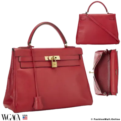 HERMES Kelly 32 Rouge Vif in Courchevel, Pre-owned