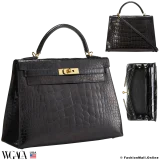 HERMES Kelly 32 Sellier Black in Alligator, Pre-owned