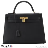 Hermes Kelly 32 Sellier Black Epsom, Pre-owned