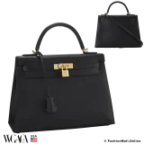 Hermes Kelly 32 Sellier Black Epsom, Pre-owned