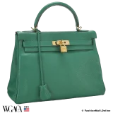 Hermes Kelly 32 Vert Vertigo Clemence, Pre-owned