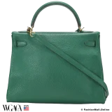 Hermes Kelly 32 Vert Vertigo Clemence, Pre-owned