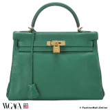 Hermes Kelly 32 Vert Vertigo Clemence, Pre-owned