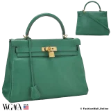 Hermes Kelly 32 Vert Vertigo Clemence, Pre-owned