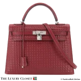 HERMES Kelly Waffle Sellier 32, Rouge H Barenia, Pre-Owned