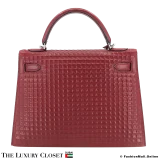 HERMES Kelly Waffle Sellier 32, Rouge H Barenia, Pre-Owned