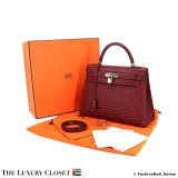 HERMES Kelly Waffle Sellier 32, Rouge H Barenia, Pre-Owned