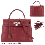 HERMES Kelly Waffle Sellier 32, Rouge H Barenia, Pre-Owned