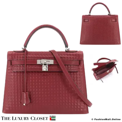 HERMES Kelly Waffle Sellier 32, Rouge H Barenia, Pre-Owned
