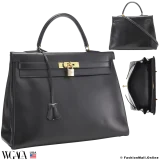 HERMES Kelly 35 Black in Box Calf, Pre-owned