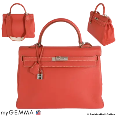 HERMES Kelly 35 Blush Clemence, Pre-owned