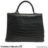 Hermes Kelly 35 Dark Grey Matte Crocodile, Pre-owned, in Good Condition