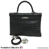 Hermes Kelly 35 Dark Grey Matte Crocodile, Pre-owned, in Good Condition