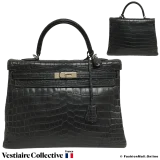 Hermes Kelly 35 Dark Grey Matte Crocodile, Pre-owned, in Good Condition