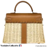 Hermes Kelly 35 Picnic, Gold Barenia, Natural Osier Wicker, Pre-owned, In Very Good Condition, Seller from the UK