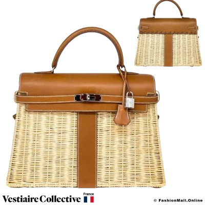 Hermes Kelly 35 Picnic, Gold Barenia, Natural Osier Wicker, Pre-owned, In Very Good Condition, Seller from the UK