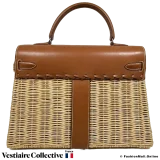 Hermes Kelly 35 Picnic, Gold Barenia Natual Osier Wicker, Pre-owned