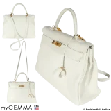 HERMES Kelly 35 White Clemence, Pre-owned