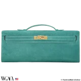 HERMES Kelly Cut Vert Verone in Doblis Suede, Pre-owned