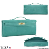 HERMES Kelly Cut Vert Verone in Doblis Suede, Pre-owned