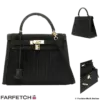 Hermes Kelly Pleated Silk Suede bag in black, pre-owned.