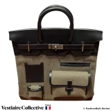 HERMES  Haut a Courroies Weekend Bag Black Box Calf & Khaki Toile, New Condition