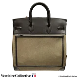 HERMES  Haut a Courroies Weekend Bag Black Box Calf & Khaki Toile, New Condition