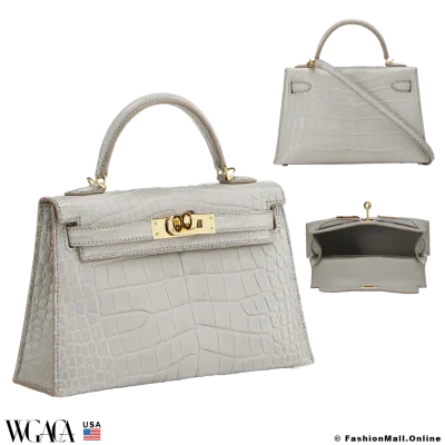 HERMES Mini Kelly 20 Sellier Gris Perle Matte in Alligator, Pre-owned