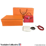 Hermes Mini Kelly II Casaque Sellier, Rouge De Coeur, Rose Extreme & Bleu Zanzibar in Epsom Leather. Pre-owned