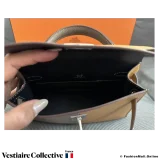 Hermes Mini Kelly II Sellier Casaque Etoupe & Sesame Epsom Bleu indigo Interior, New Open Box