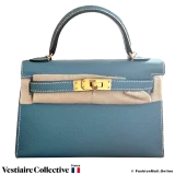 Hermes Mini Kelly II Sellier Bleu Jean Epsom, New Open Box