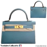 Hermes Mini Kelly II Sellier Bleu Jean Epsom, New Open Box