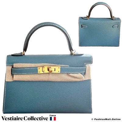 Hermes Mini Kelly II Sellier Bleu Jean Epsom, New Open Box