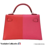 Hermes Mini Kelly II Casaque Sellier, Rouge De Coeur, Rose Extreme & Bleu Zanzibar in Epsom Leather. New Open Box