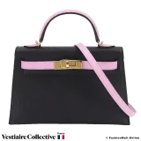 Hermes Mini Kelly II Sellier HSS (Horse Shoe) Black With Pink Handle, Belt and Strap, New Open Box