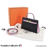 Hermes Mini Kelly II Sellier HSS (Horse Shoe) Black With Pink Handle, Belt and Strap, New Open Box