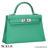 Hermes Mini Kelly II Sellier Menthe Chevre Mysore, Pre-owned