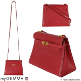 HERMES Mini Kelly 20 Sellier Rouge Vif Courchevel, Pre-owned